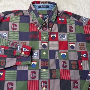 Vtg Chaps Ralph Lauren Button Down Shirt Men L Patchwork Flag Sail Logo CRL 1996